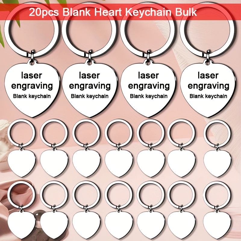 20pcs Heart-shaped Stainless Keychain Bulk Laser Engraving Heart-shaped Stainless Steel Keychain Additions
