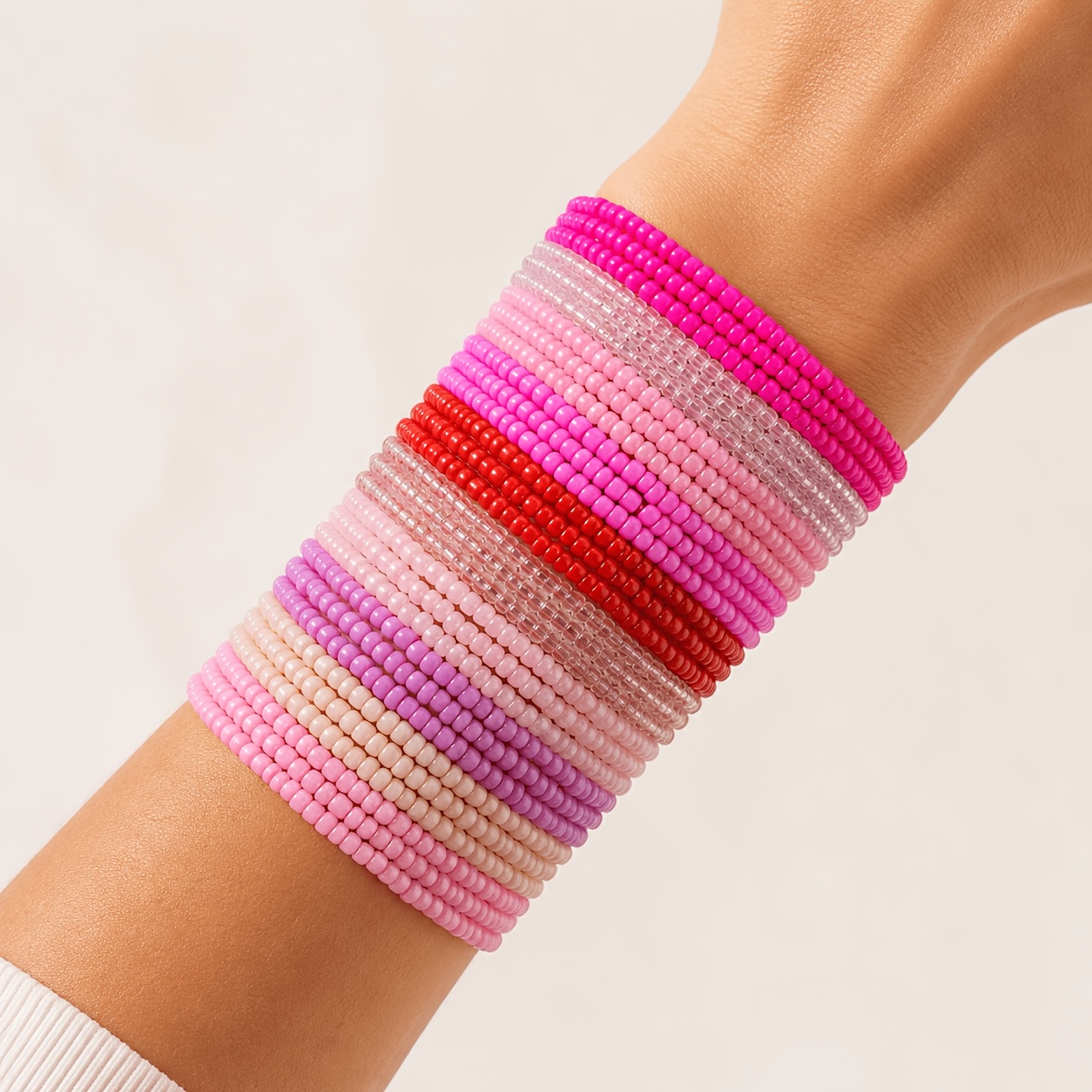 30pcs Y2K Fashion Macaron Seed Bead Elastic Bracelet Set