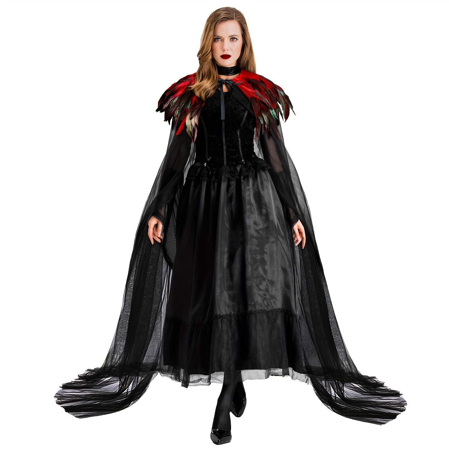 

Halloween Costume Cosplay Robe Cloak And Simulated Feather Cape Shawl Masquerade Carnival Costume