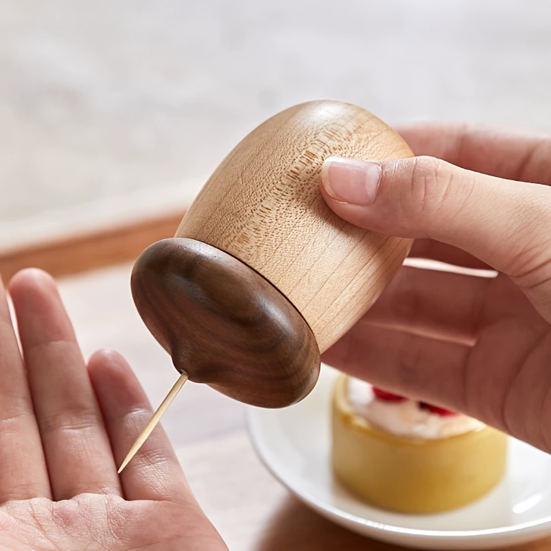 Walnut solid wood toothpick container household creative cute cartoon acorn toothpick jar portable simple toothpick storage box