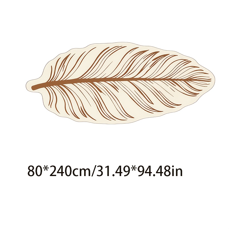 TEMU Velvet 850g Per   Non-slip Dotted Plastic Backing. 1pc Of Ultra-high-definition Cream-style Feather-shaped Irregular Long Strip Printed Rug With