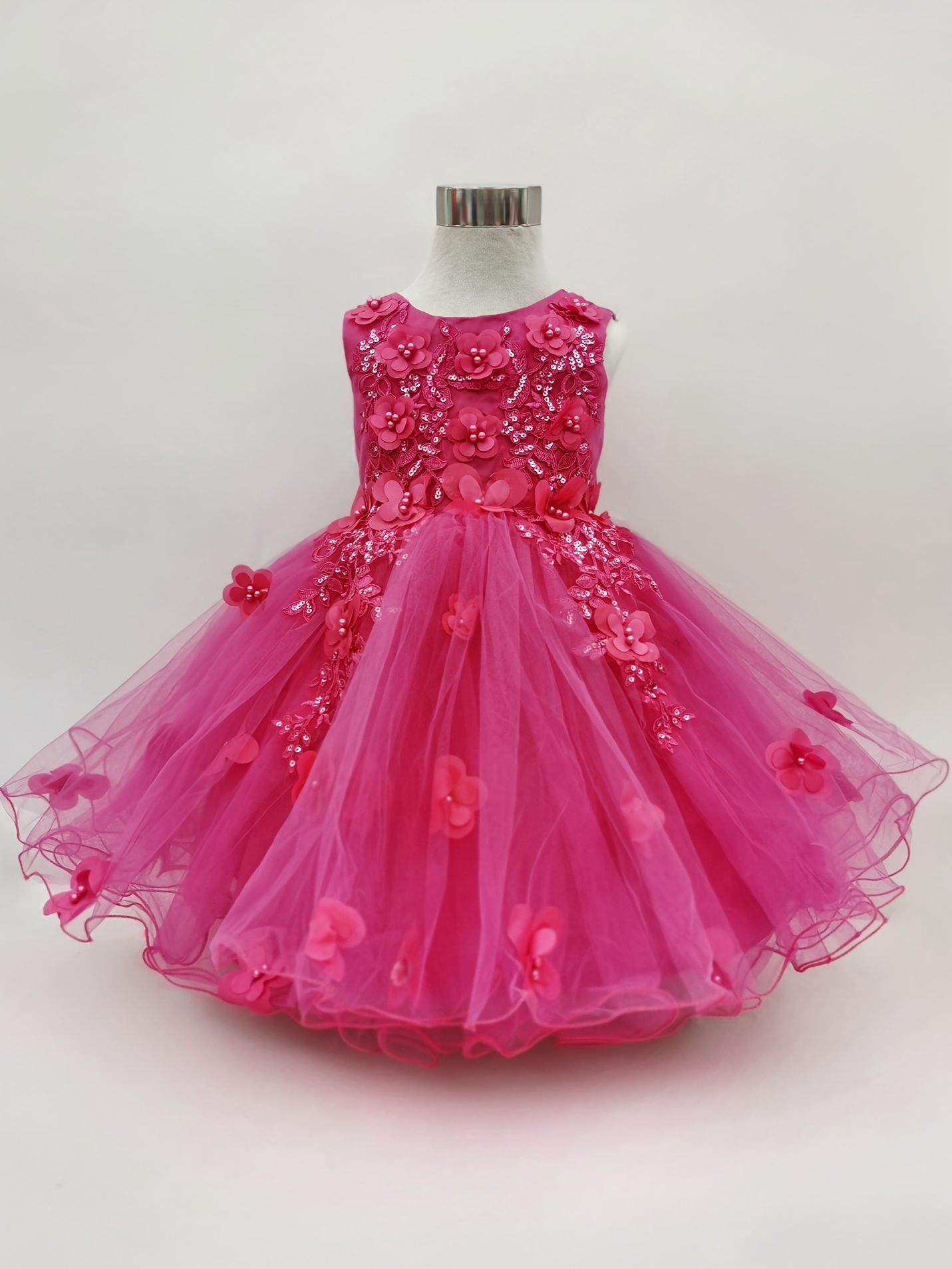 flowers appliques hot pink princess dress for girls 3d flower puffy dress for festival celebration birthday banquet stage performance