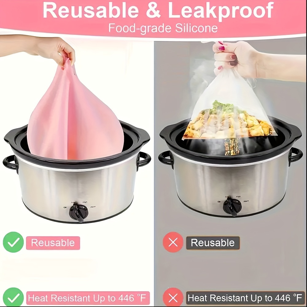 silicone slow cooker liner reusable 6 8 quart cooking bag leakproof dishwasher safe oval round 7 8qt compatible kitchen cooking accessory details 2