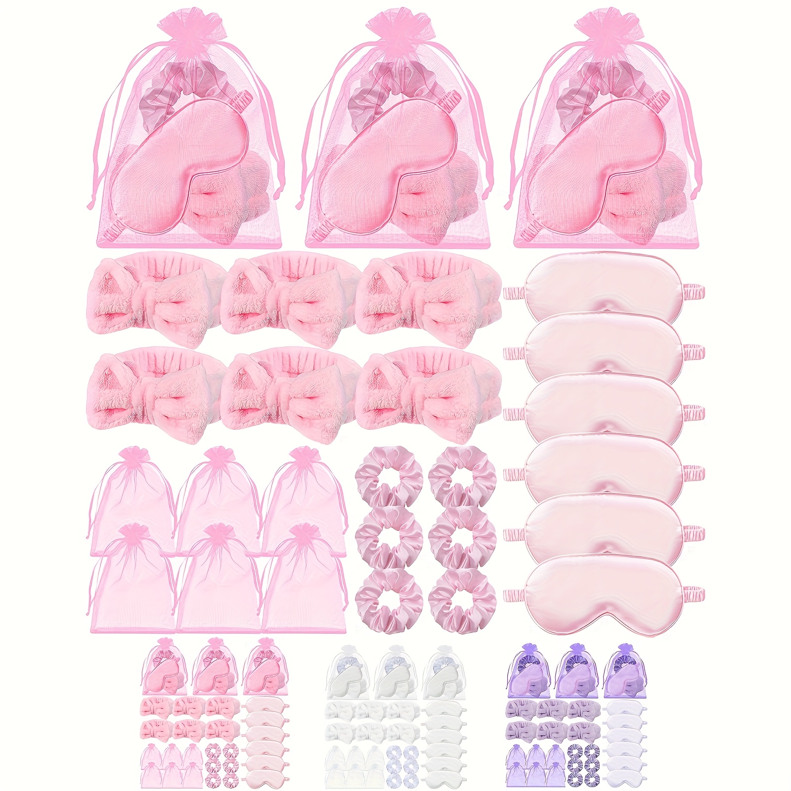 6Sets Spa Party Supplies Set for Sleepover Party Favors with Headbands, Eye Masks, Hair Scrunchines And Organza Bags for Spa Birthday Party Gift Spa Theme Party for Halloween, Christmas Event & Party Supplies
