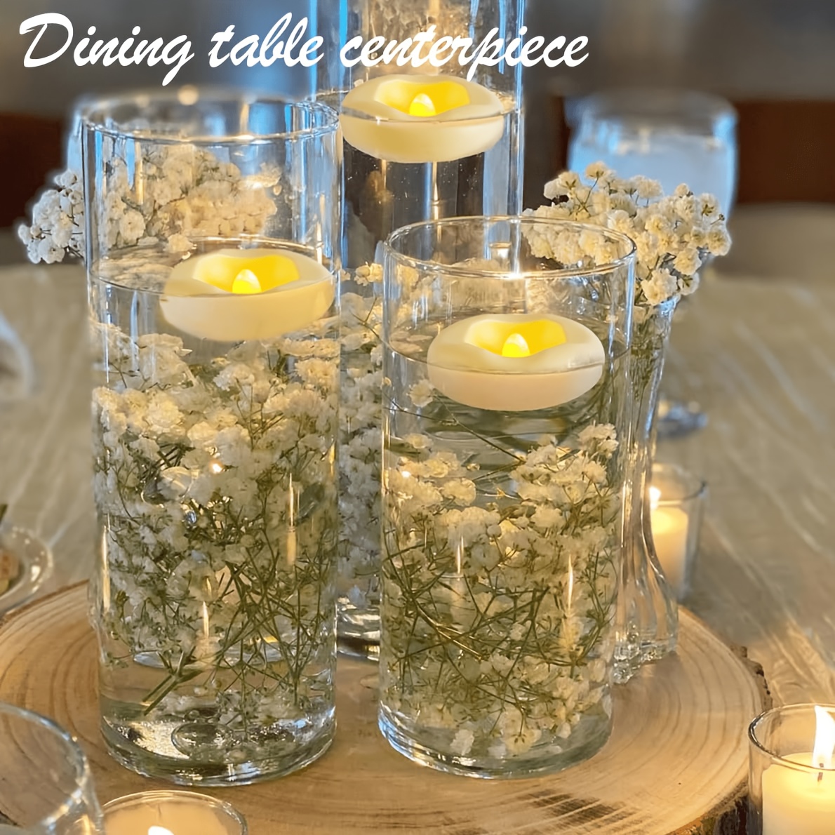 12 Stück, 24 Stück, 48 Stück flammenlose LED-Schwimmkerzen, batteriebetriebene, flackernde, warmweiße Kunststoffkerzen für zylindrische Vasen, Tisch-Mittelstücke, Hochzeiten, Partys, Pools, Feiertage,