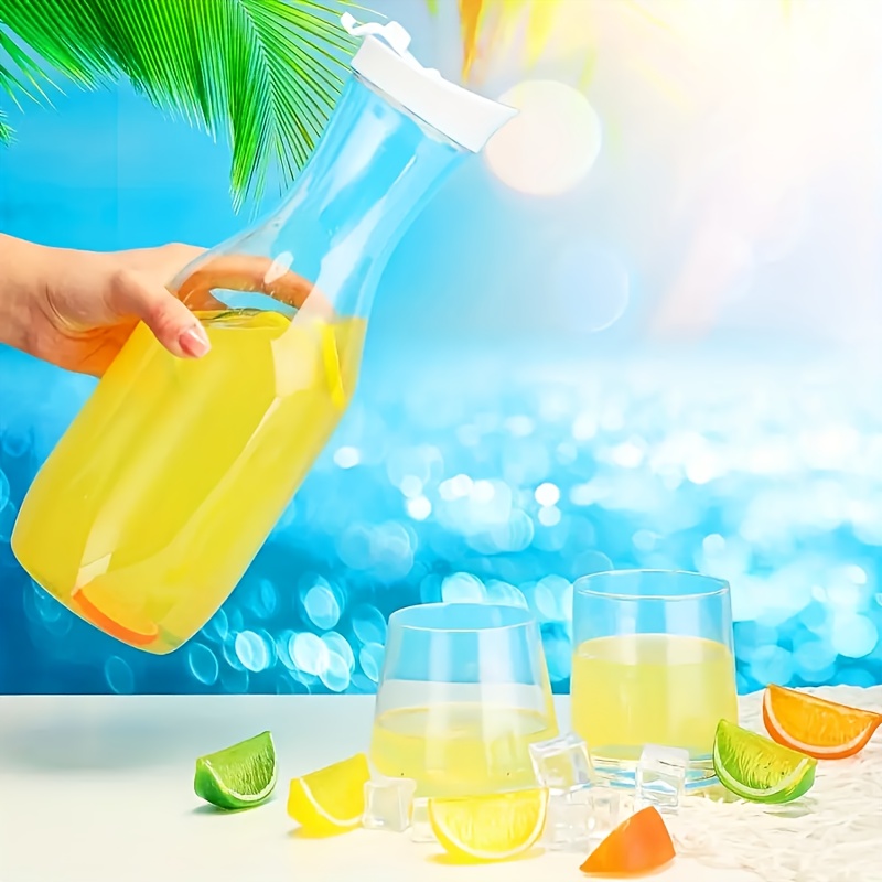 4pcs juice containers with flip tab lid durable reusable plastic pitchers for iced tea cold brew more birthdays picnics outdoor parties great gift for housewarming wedding outdoor sleek drink containers durable plastic bottles beverage coolers Product details 1