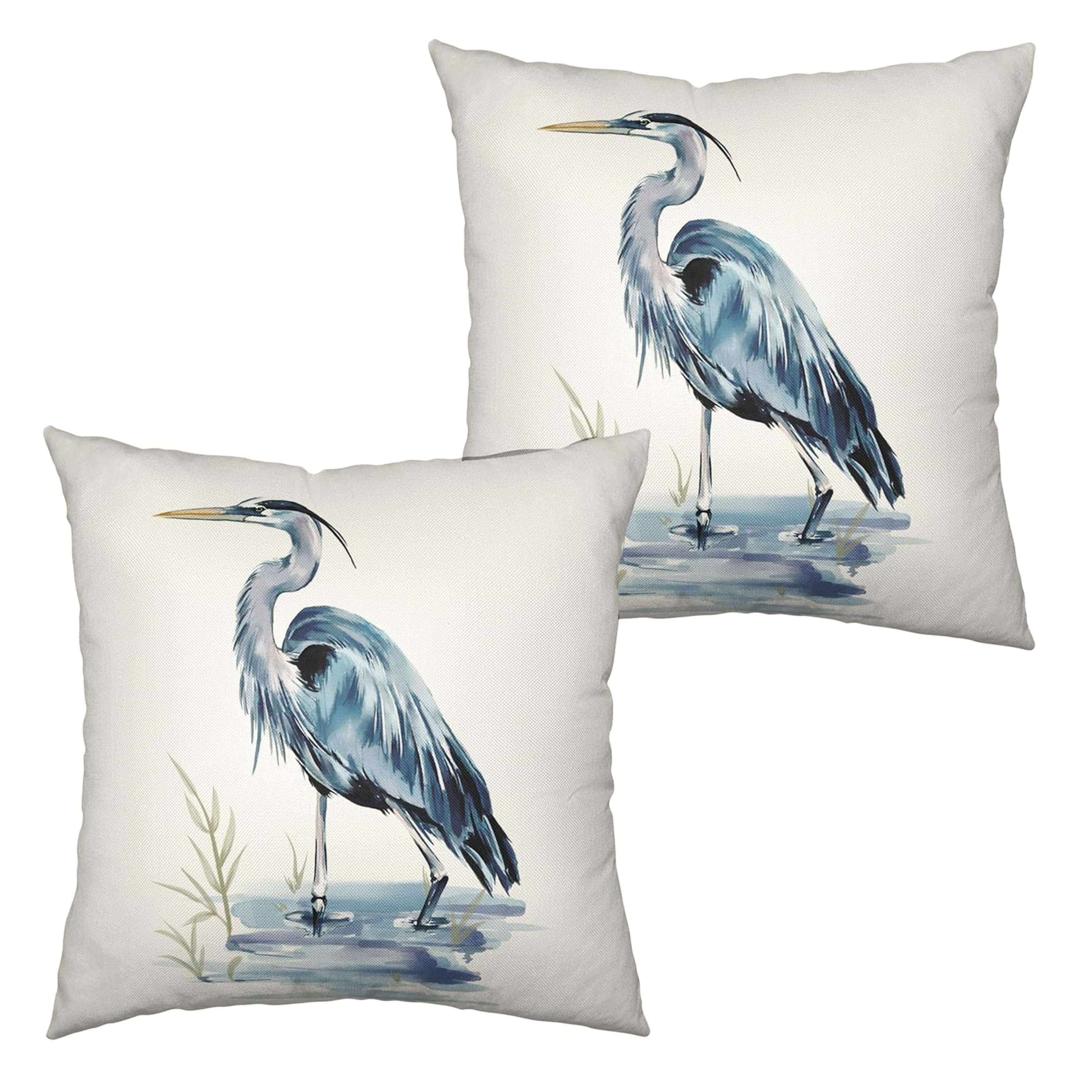 

2pcs Watercolor Heron & Throw Pillow Covers - Summer , Polyester, Zip Closure, Machine Washable For Farmhouse, Patio, Living Room Decor - 16x16, 18x18, 20x20 Inches (pillow Not Included)