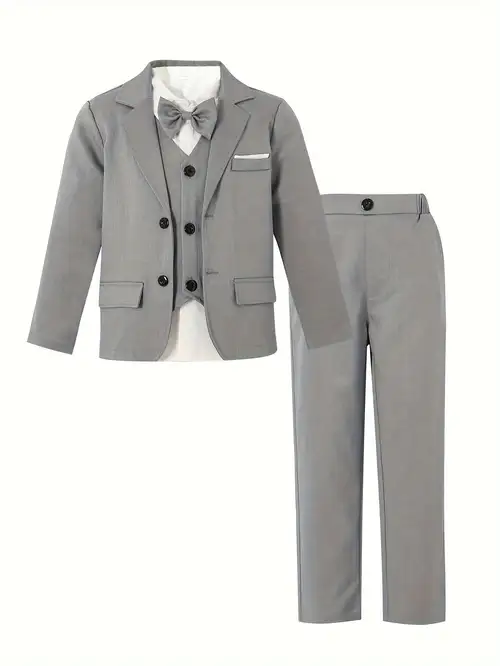 Completo Elegante 5 Pezzi Bambino - Blazer Camicia Papillon Gilet Pantaloni Per Cerimonie - Foto 4