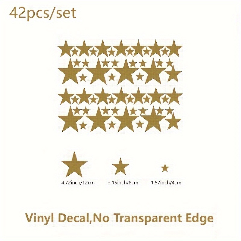 42pcs/sheet Golden Stars Pattern Vinyl Wall Decals, Diy Removable Bedroom Wall Stickers, Living Room Wall Decor, 1.57 Inch, 3.15 Inch, 4.72 Inch