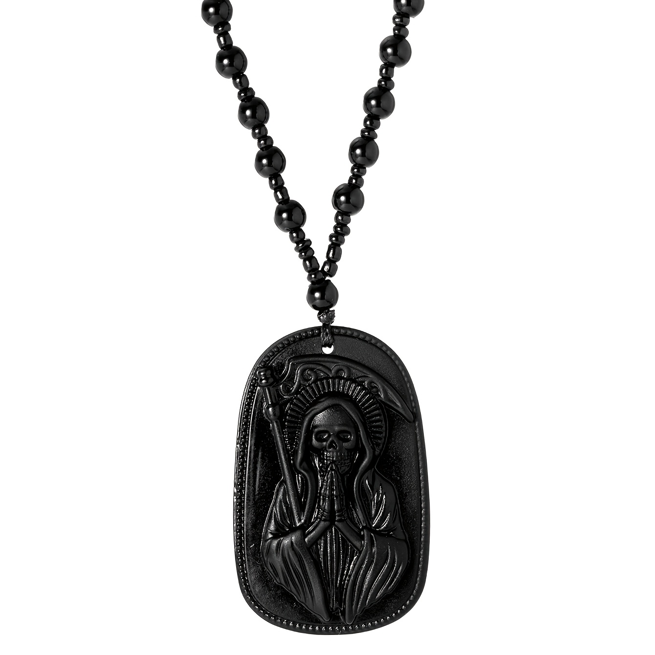 Gothic Style Glass Grim Reaper Skull Pendant Necklace