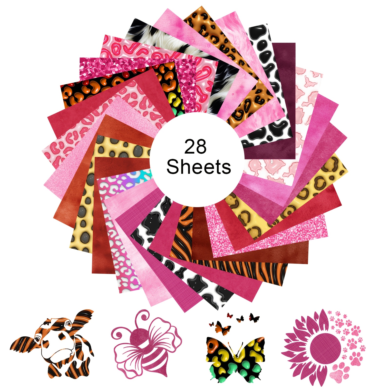 

28pcs Hot Transfer Vinyl 16pcs Valentine's 12pcs Animal Prints - 12in * 9.8in Purple Vinyl, Suitable For Fabric T-shirts Vinyl