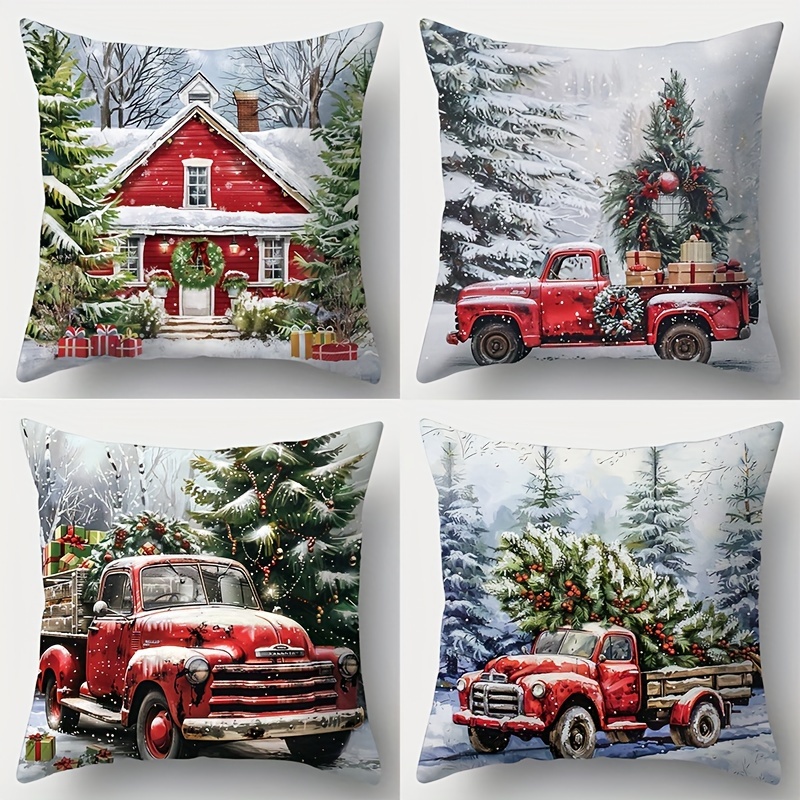 

[top-] 4pcs, Christmas, , , Pattern Pillowcase, Waist, 17.72 X 17.72 , Suitable For Decoration, Decoration, Living Decoration, Sofa Decoration, No