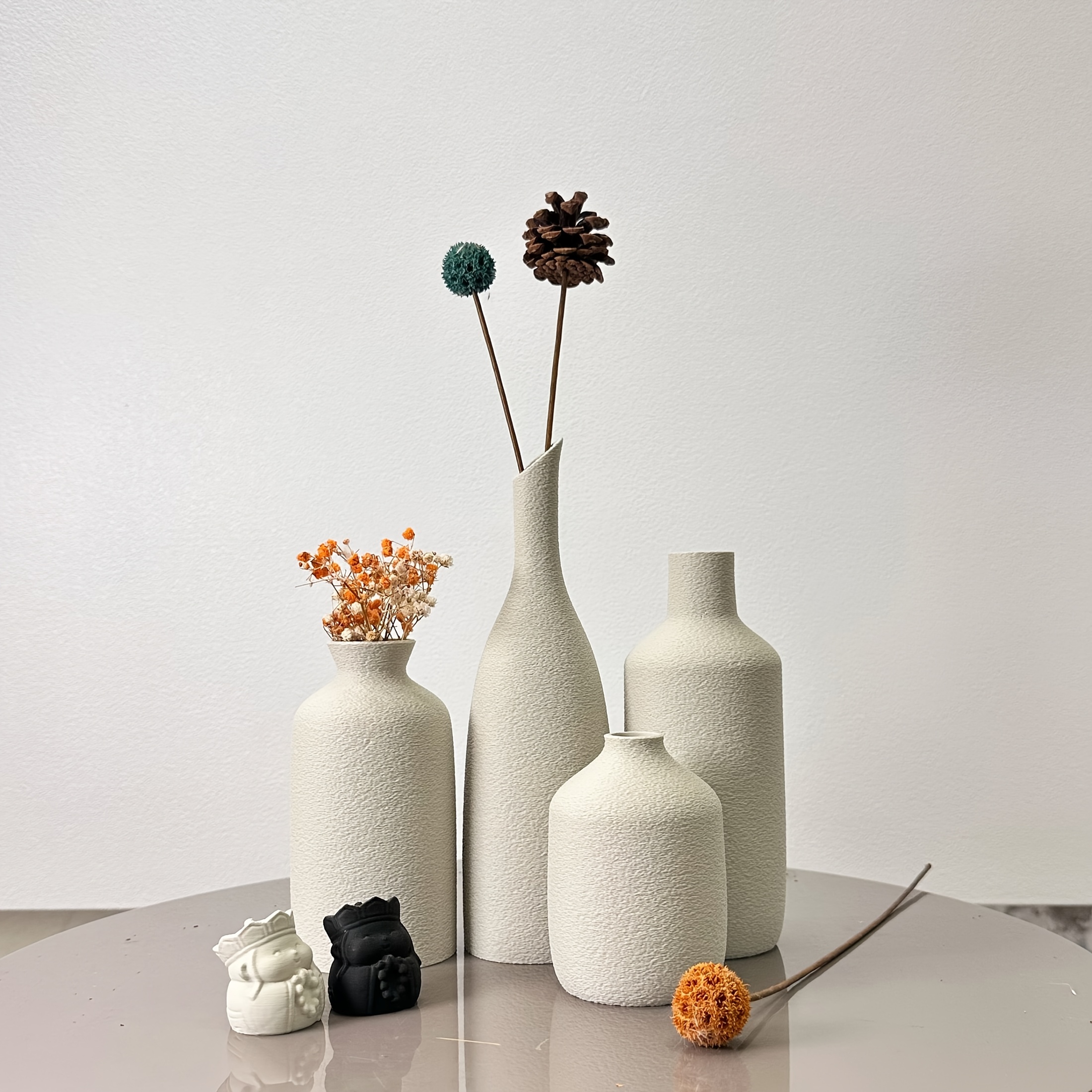 Lot de 4 vases diagonaux en imitation céramique, vases pour composition de fleurs séchées, convenant pour décoration de la maison, ornements de vase, décoration de vase pour vitrine à vin et bibliothèque, ornements de vase pour entrée de porte, décoration de vase de bureau