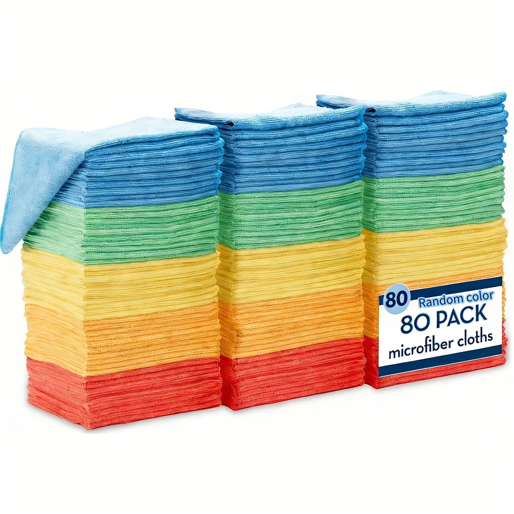 E-shop 80 Stück Wiederverwendbare Mikrofaser Reinigungstücher Set - Schnelltrocknend, Langlebige Mehrzwecktücher, Zufällige Farben Stapelbare Tücher
