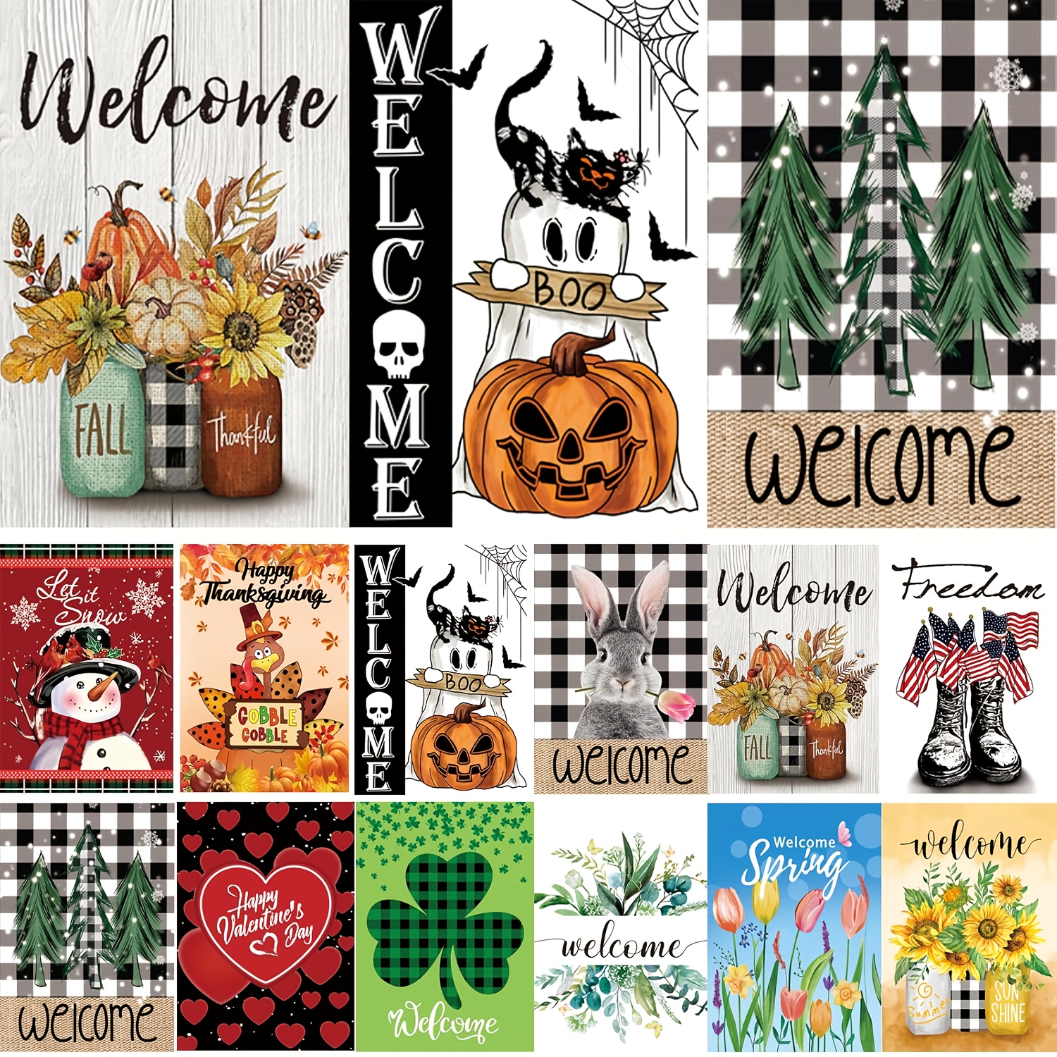 

12pcs/set, Seasonal Flags, Double 12 X 30 × Flags, Small Flags For , Fall Halloween Christmas Flags, Flags