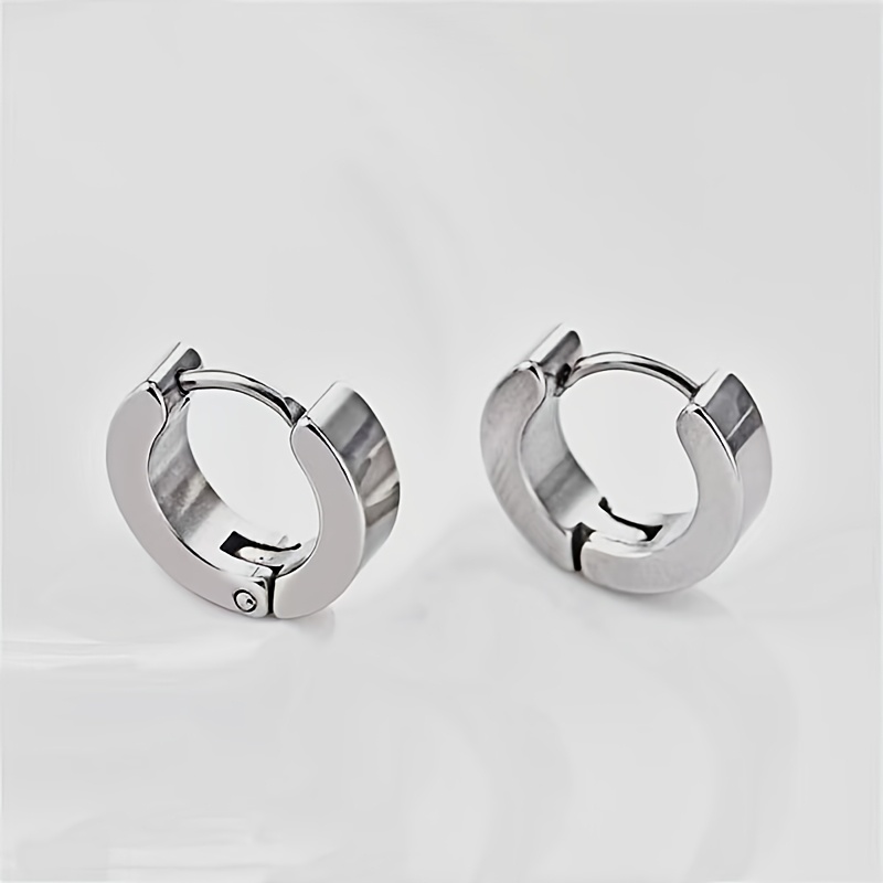 TEMU Un par de aretes circulares minimalistas, aretes de aro de acero inoxidable para hombre, perfectos como regalo de Navidad, sin batería