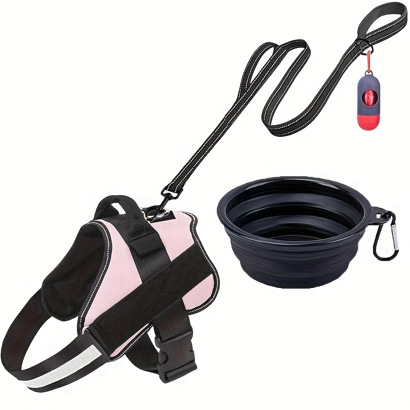 4pcs Pet Harness Set with Leash and Bowl