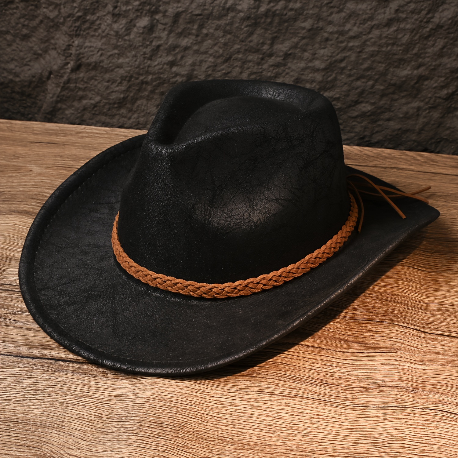 TEMU Style Western Cowboy Hat Solid Color Twist Additions Cracked Shiny Felt Hat Suitable For Men And Women Daily Gatherings Prom Party Versatile