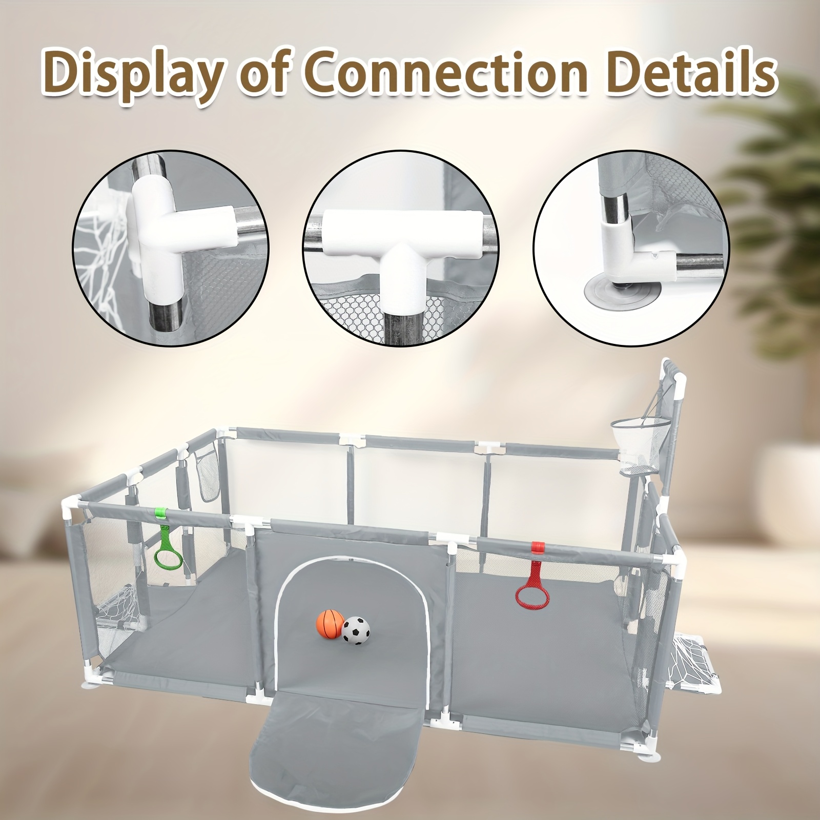TEMU Extra Large Playpen 180x120x66cm - Breathable Mesh Pet Pen & Safety Gate With Lockable Door, Portable Foldable For Dogs, Puppies, Room And Home
