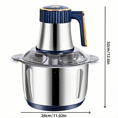 5l stainless steel electric food chopper processor bi level blades 40 000 rpm motor non slip rubber pad sturdy construction vegetables fruits meat easy to clean sleek stainless steel body