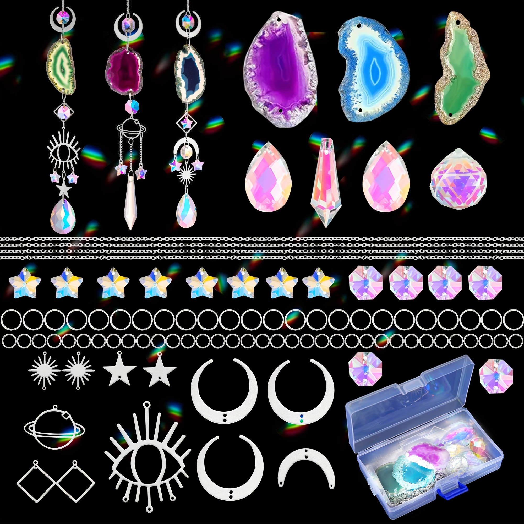 

Kit de 179 Pièces pour Attrape-Soleil en Agate et Cristal - Ensemble de Bricolage pour Ornement Suspendu pour Fenêtre et Décoration de Jardin