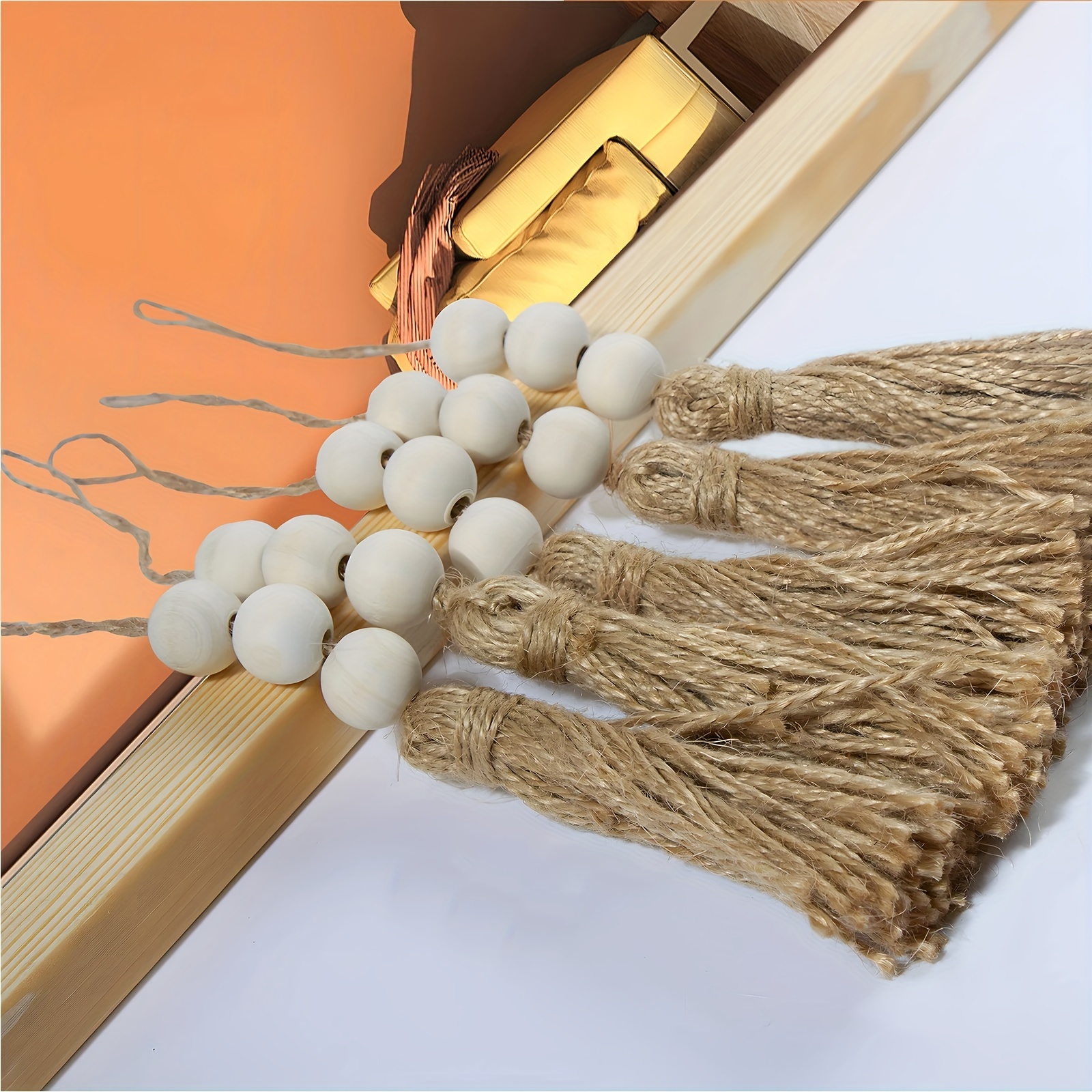 Jute Rope Tassel 3 Wooden Beads Hemp Burlap Tassel Curtain - Temu