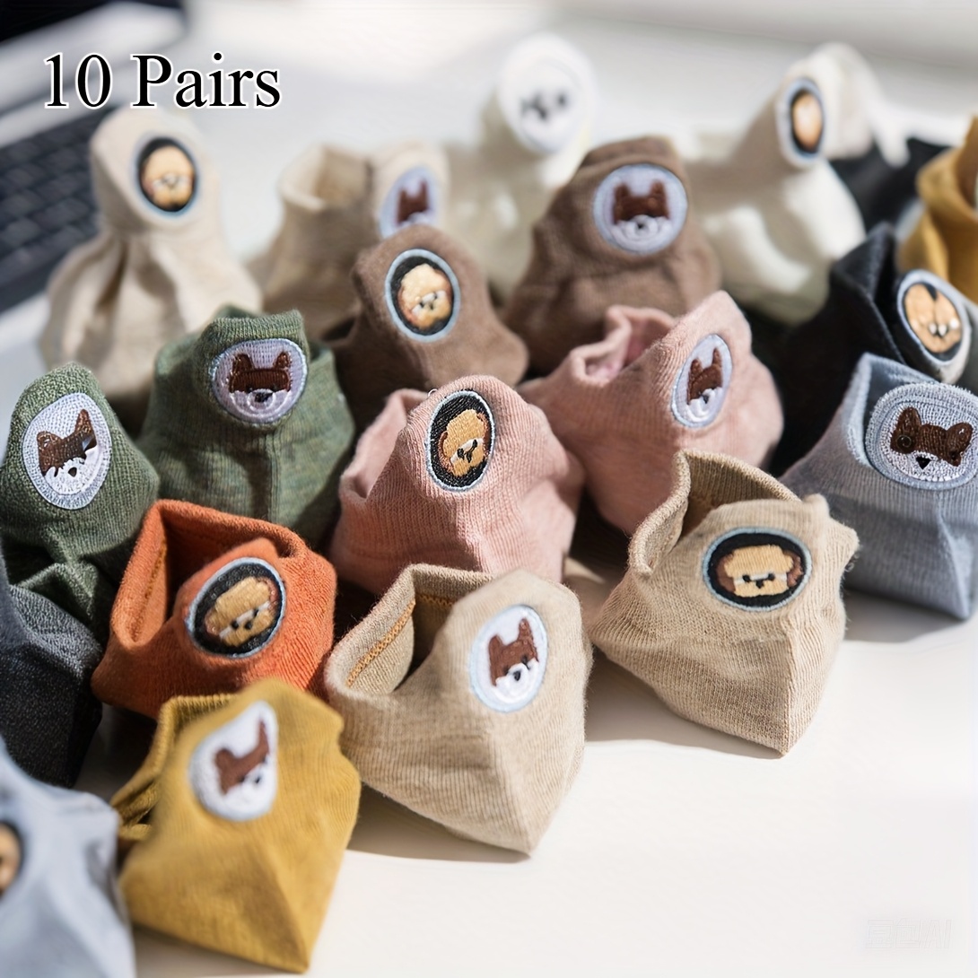 Image of 10 Pairs Of Funny Socks, Embroidered Cute Ankle Socks Low Cut Socks Women - Fits All