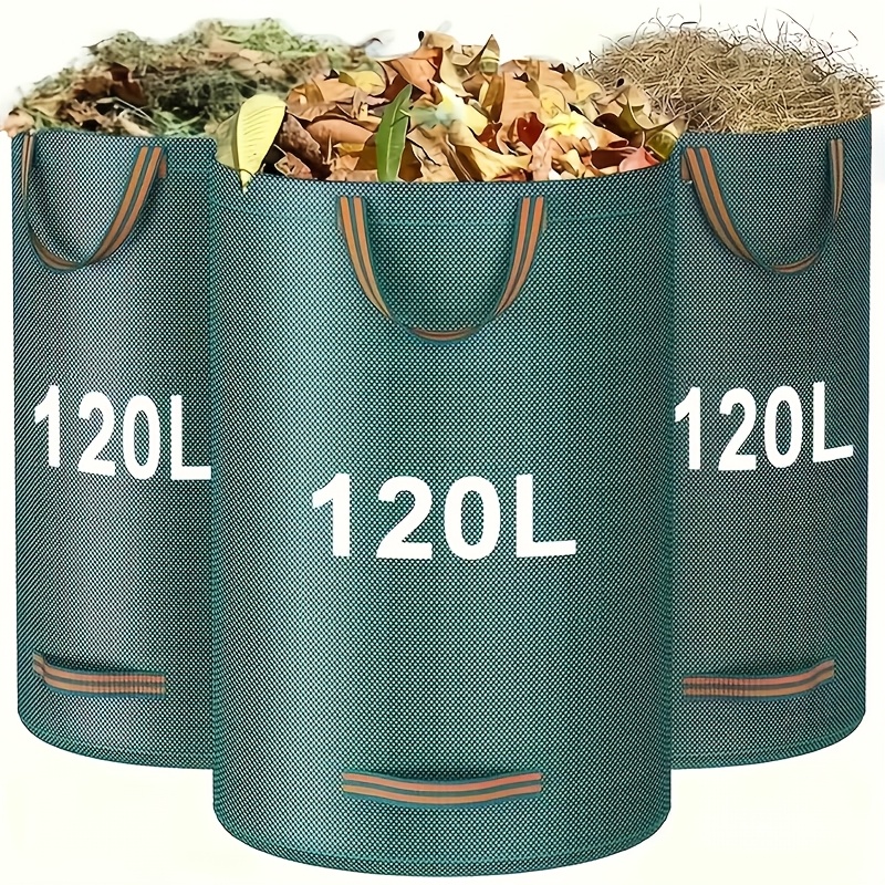 Image of Reusable Yard Waste Bags, 32 Gallon Lawn Leaf Bags, 3 Pack, Thickened Durable Garden Bags, With Reinforced Handles, Suitable For Camping, Yard Recycling, And Leaf Collection