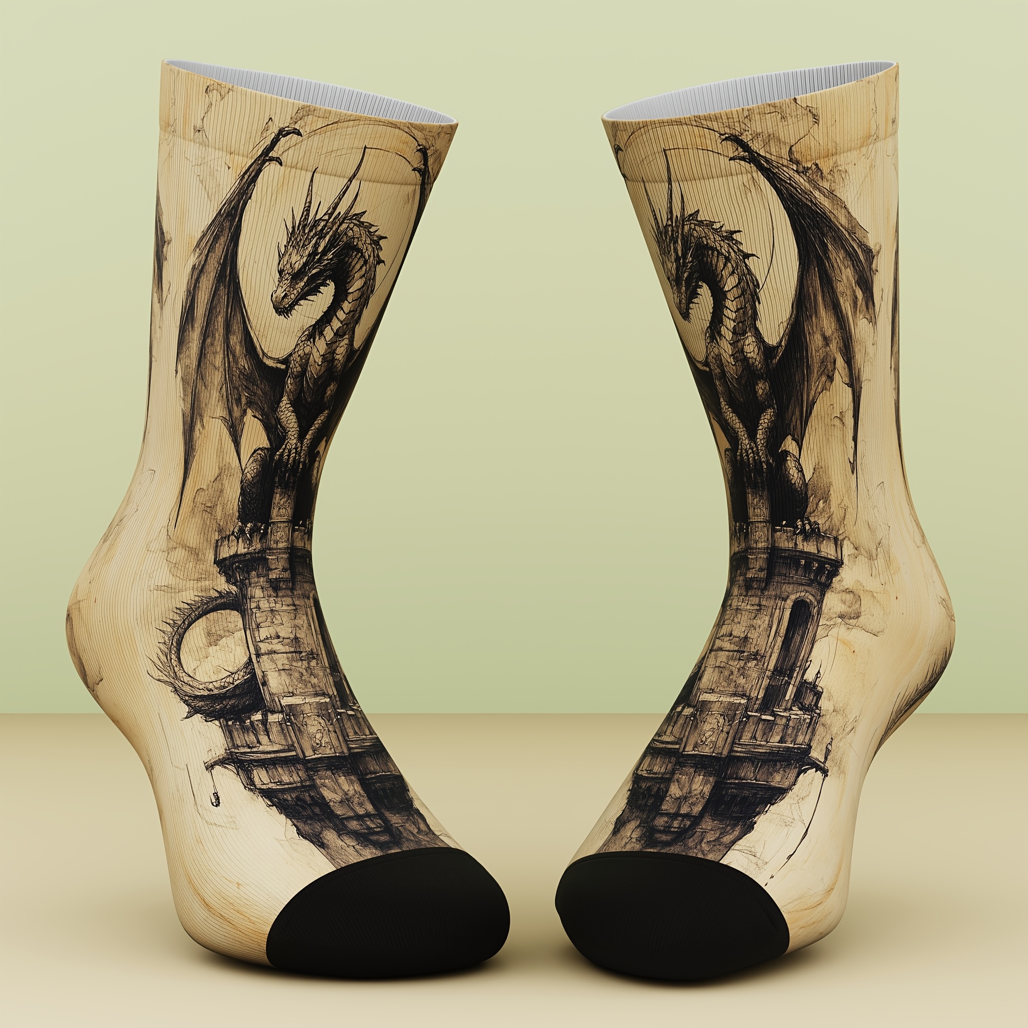 TEMU A Pair Of Unisex Socks, Dragon Pattern, Fresh And Bright, Suitable For Outdoor Sports, Comfortable And Breathable, Made Of Bamboo Fiber, A Sock