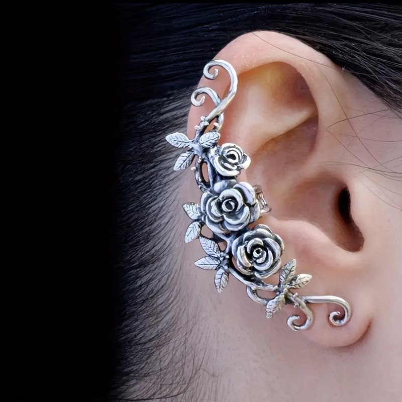 TEMU Women's Retro Rose Bone Earrings (1pc): Featuring A Beautiful Floral Vine Pattern, Ideal For Daily Elegant Jewelry Wear
