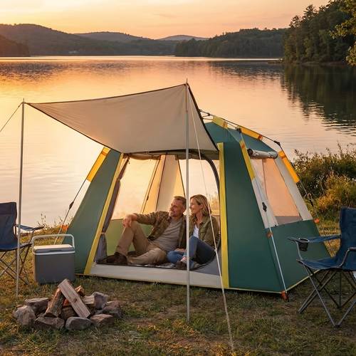 4 6 person tent 60 second setup with 2 doors weatherproof and rain fly large family tent for camping trips