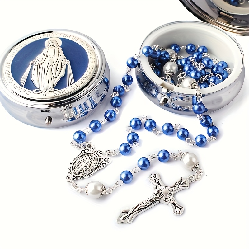 6mm glass imitation pearl beads   prayer chain set elegant metal gift box    