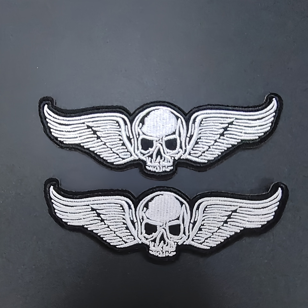 2pcs Computer Embroidery Fabric Sticker Punk Style Motorcycle Clothing Accessories Back Adhesive Patch Sticker Embroidery