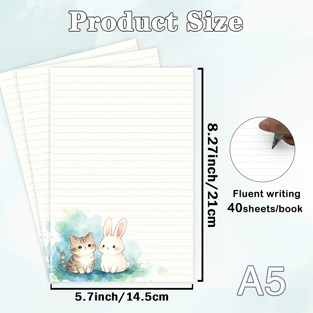TEMU 40 Sheets Pet Companion Theme Letter Paper, Tabby Kitten And Teal Splash Floral Bottom Print Design, Suitable For Paper, Sticky Notes, Party
