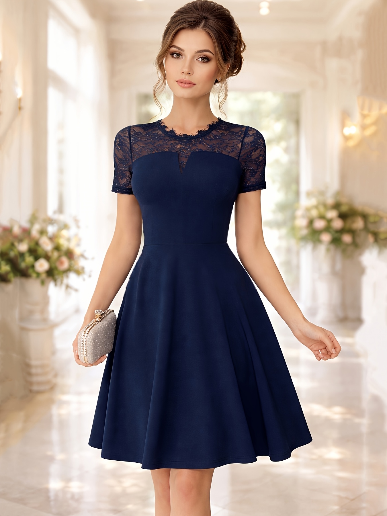 slim fit dress slacks A-Line Short Glitter Formal Dress with Embroidery Blush / 3XLarge