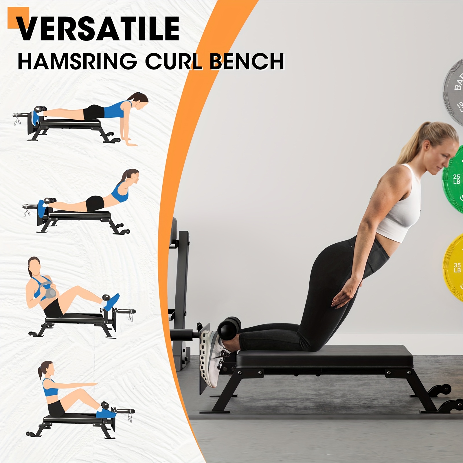 TEMU 1pc Nordic Workout Bench - Iron Hamstring & Glute Machine With Transport Wheels, Fit, Durable Padding, Compatible With 1" & 2" Weight Plates For Home Gym, Gym Accessories