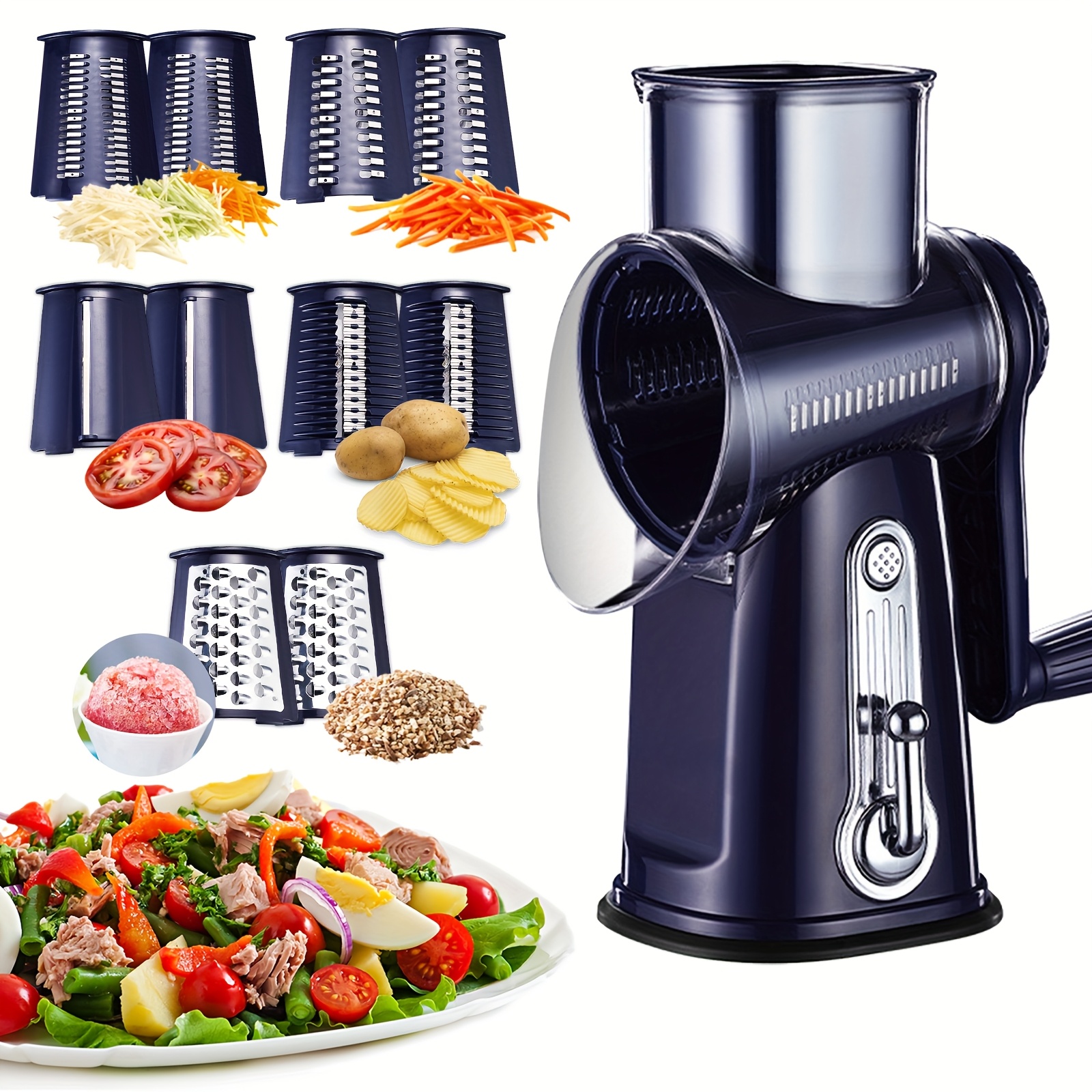 1pc 5 in 1 rotary cheese grater cheese   round slicer vegetable slicer   grinder with   suction cup base