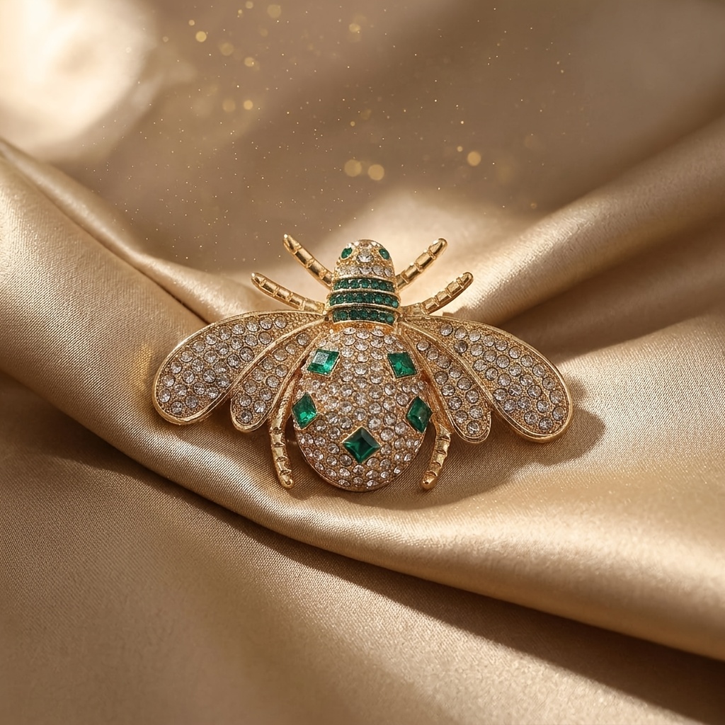 TEMU 1pc Vintage Rhinestone Bee Brooch, Elegant Women's Collar Opening Cardigan Brooch Clothing Accessory
