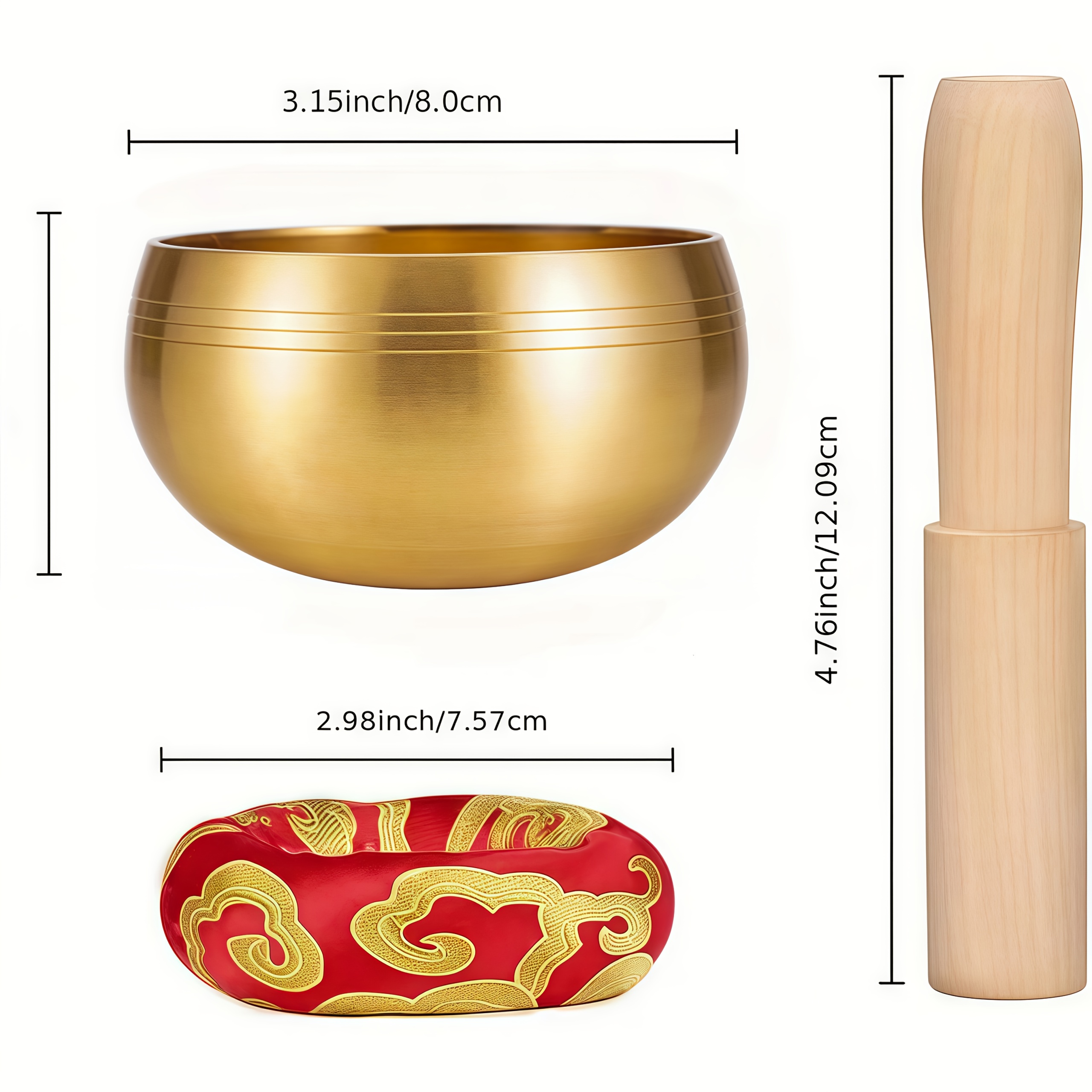 Image of Meditation Singing Bowl Set For Sound - Handmade Engraved Metal Bowl With Wooden Mallet & Cushion For Yoga, Stress Relief, Chakra Balancing And Mindfulness Practice