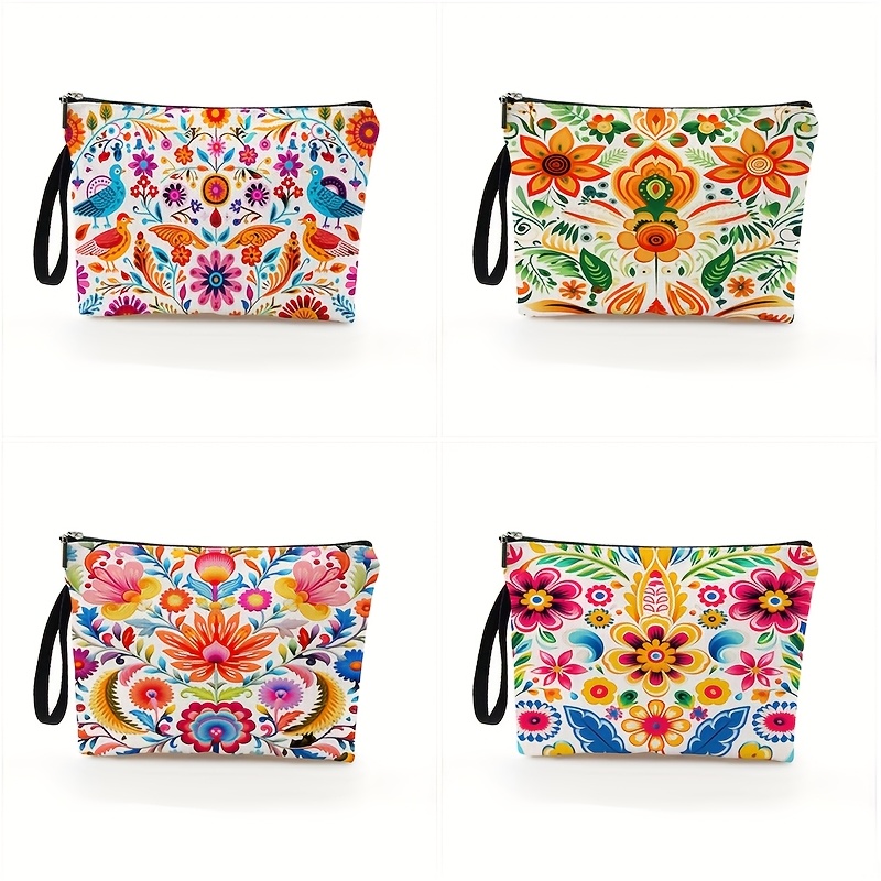 TEMU 4 Vibrant Floral Zipper Pouches - 6.7