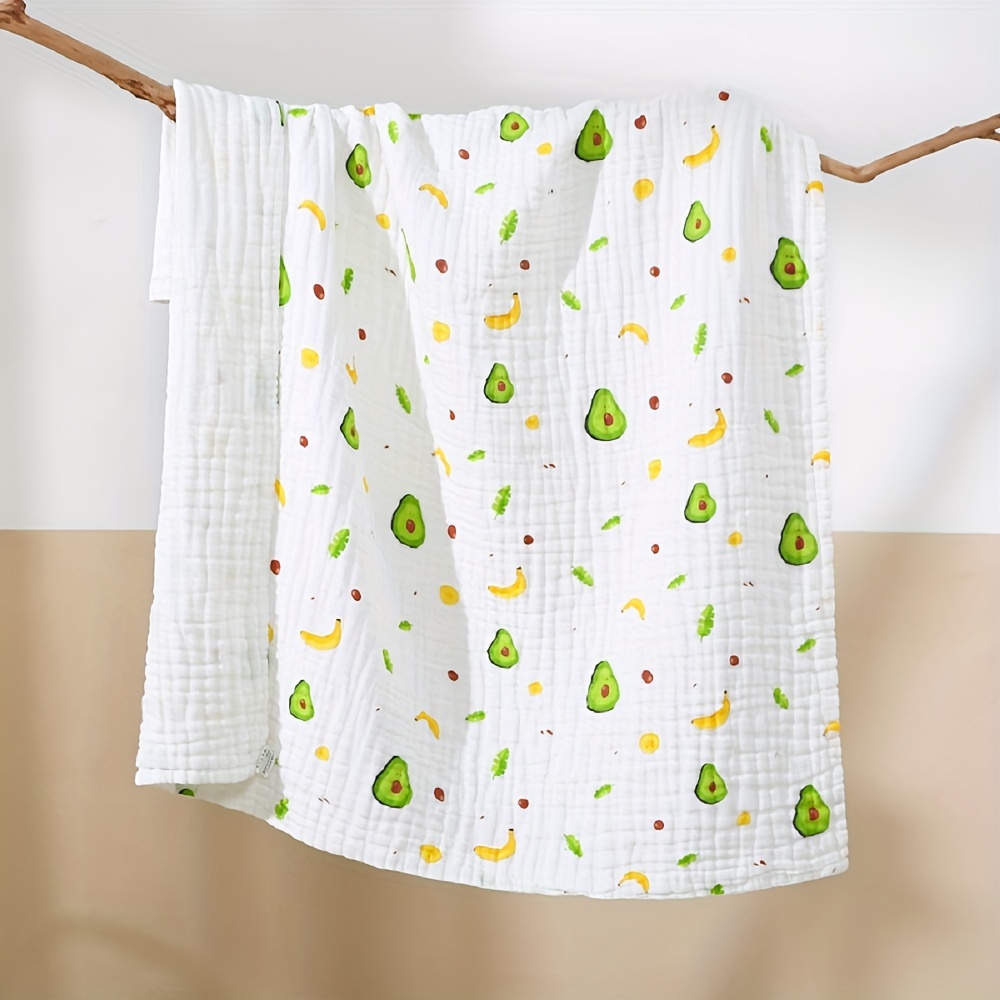 6 layer   gauze baby bath towel super soft ultra absorbent muslin swaddle blanket knitted fabric with avocado banana print for 0 3 years old details 1