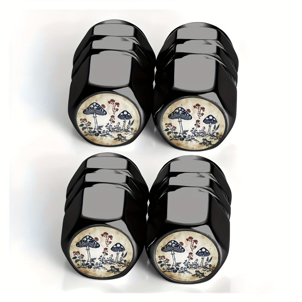 TEMU Set Of Black Retro Tire Valve Caps - Suitable For Cars, Trucks, Suvs, And Motorcycles, Made From Sturdy Aluminum Alloy, Chic And Functional