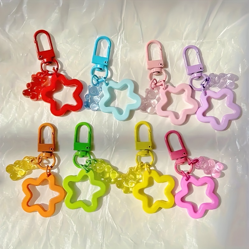 

8pcs Cute Bear & Star Acrylic Keychains - Resin Charms For Bags, Phones & Gifts - Ideal For Party Favors, , Small, , Pendants, Best For Christmas