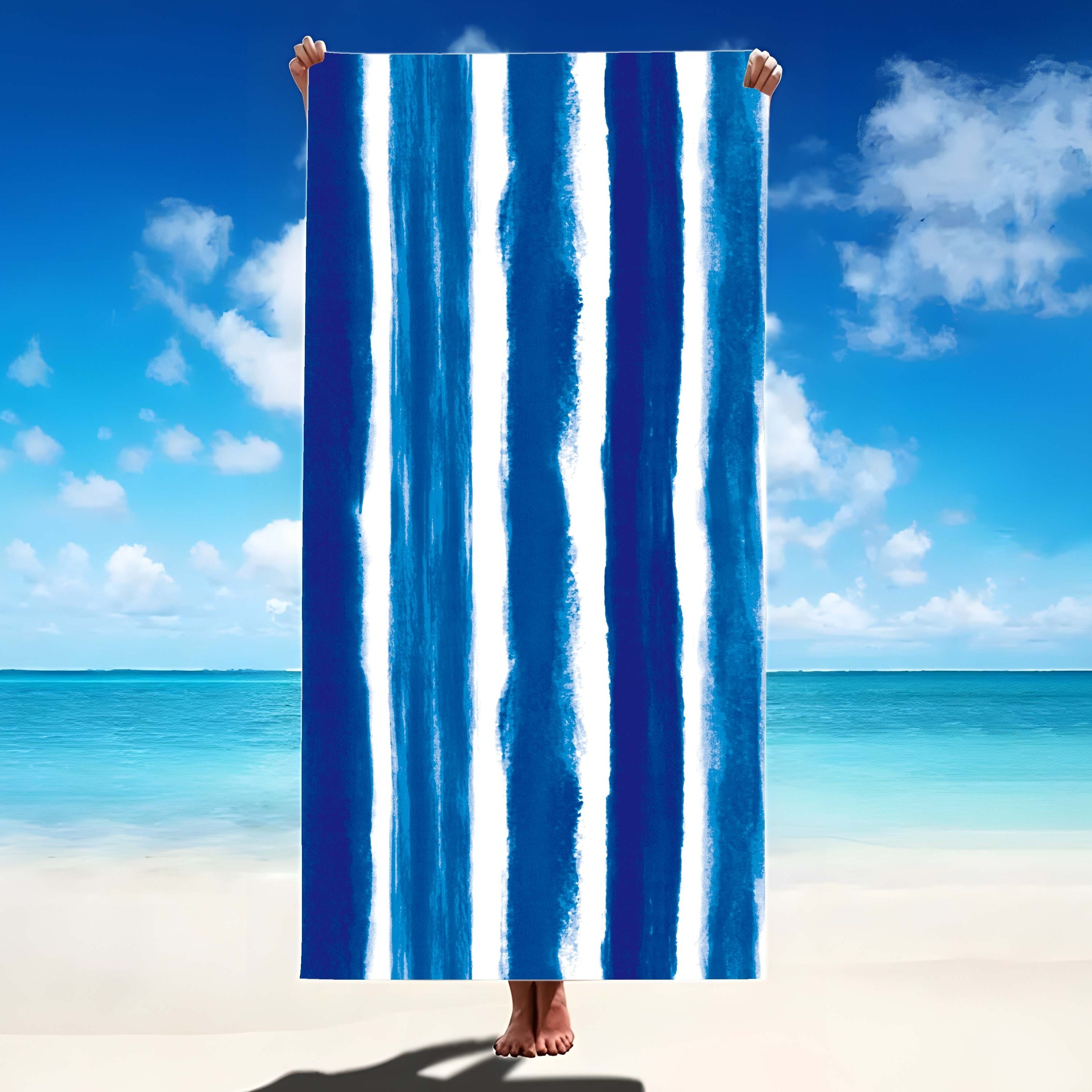 

1pc Extra Large Microfiber Quick-dry Striped Beach Towel, Rectangular, Travel, Swimming, Yoga, And Picnic