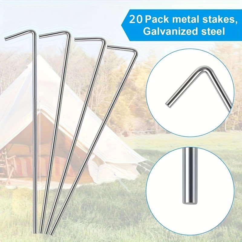 20pcs Stainless Steel Tent Pegs - Suitable For Camping, Gardening And Christmas Decorations