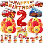 fire truck emergency vehicle balloon set vibrant red with happy birthday banner fire truck cake and cupcake toppers for parties birthday party decorations fire truck theme durable rubber balloons birthday party decorations