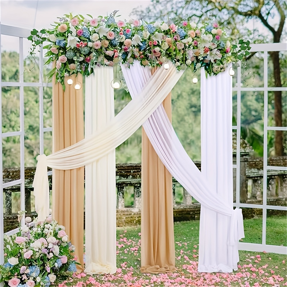 

3 Panels White + Ivory + Wedding Arch Outdoor Indoor White Sheer Backdrop Curtain 3 Panels Chiffon Fabric Nude And Cream Party Background Drapes Wedding Decoration