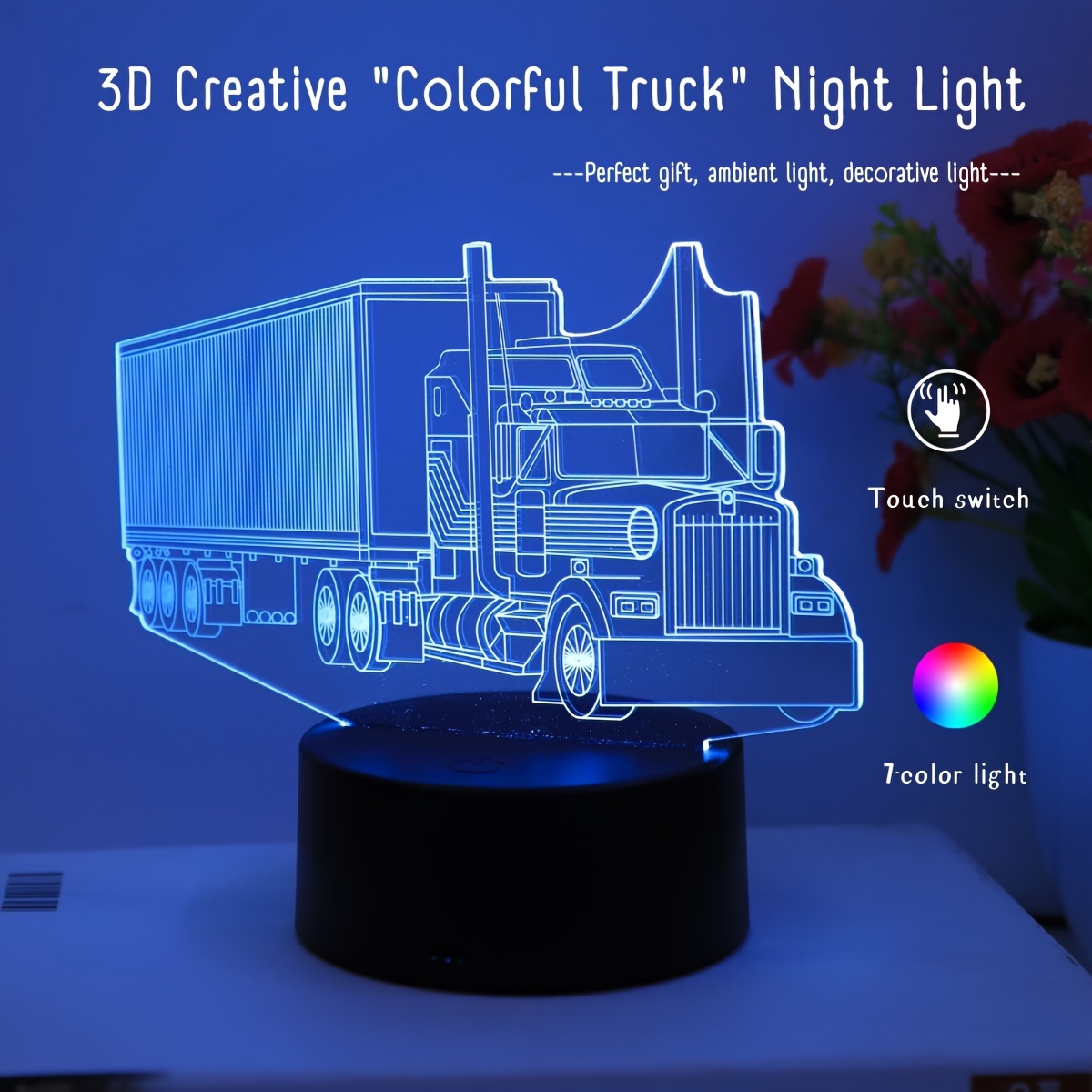 

1pc 3d Truck-shaped Night Light With Touch Control - Usb Powered, Rgb Ambient Lighting In 7 Colors, Perfect For Bedroom & Gift