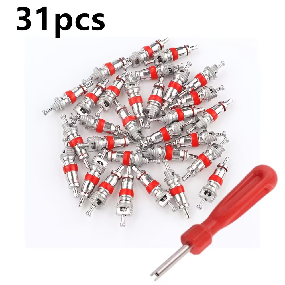 TEMU Ensemble de 31 valves de pneu de voiture, matériau nickelé, utilisées pour remplacer les pièces endommagées, adaptées à divers véhicules, y ,