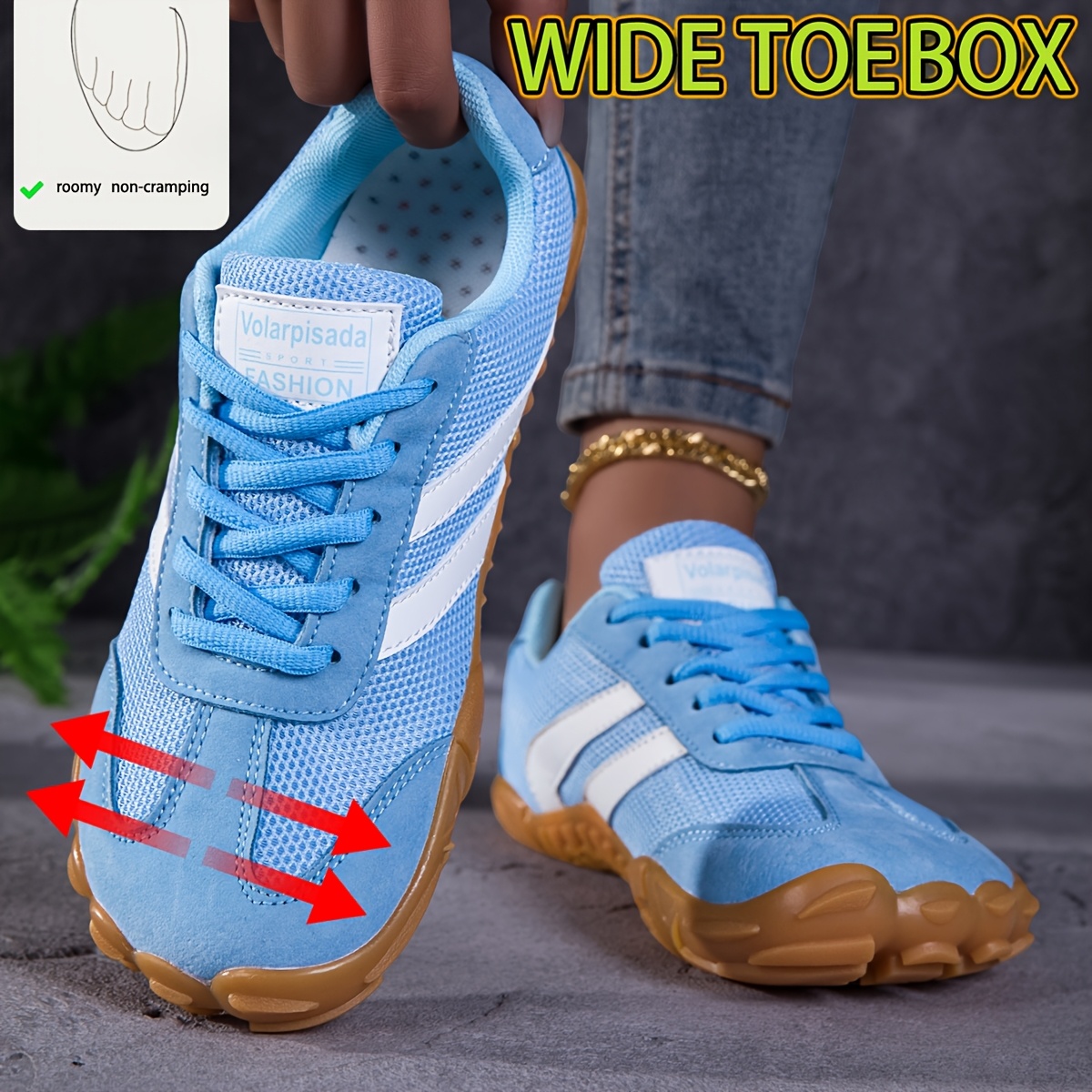 Women's Wide Last Sports Shoes, Lightweight and Breathable